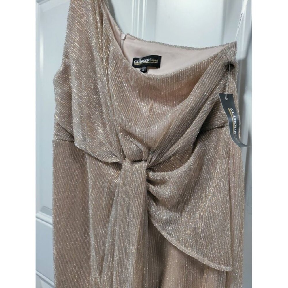 Glamour Womens Midi Dress Rose Gold One Sleeve Casual Polyester SZ 14 - Picture 11 of 16